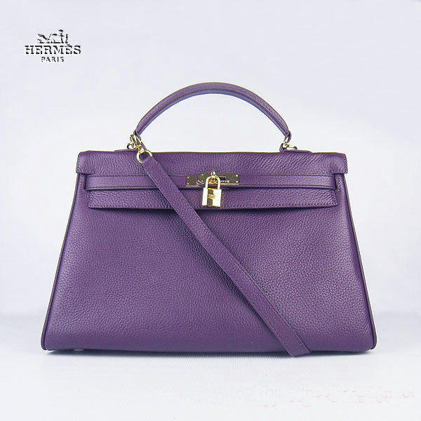 6308 Hermes Kelly 35 centimetri Togo Leather Bag Viola 6308 Oro Hardwar